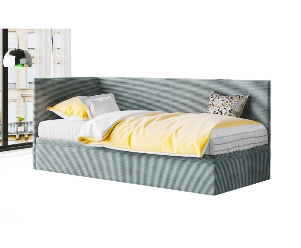 Eckbett 90x200 cm, Cord Lincoln, Bettkasten, Gleitfüße, TOMAS