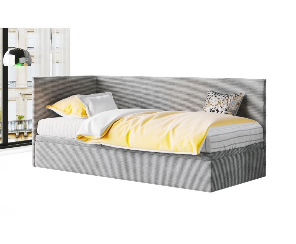 Eckbett 90x200 cm, Cord Lincoln, Bettkasten, Gleitfüße, TOMAS