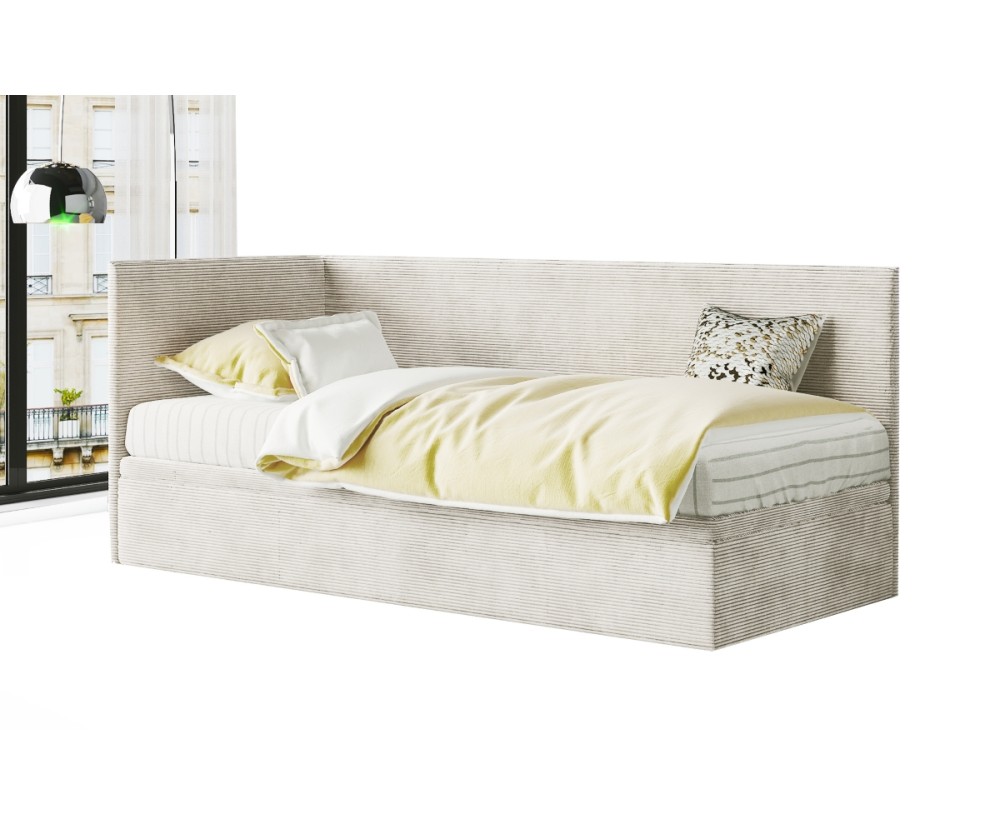 TOMAS Polsterbett 100x200 cm aus Cord Lincoln, Bettkasten, Gleitfüße