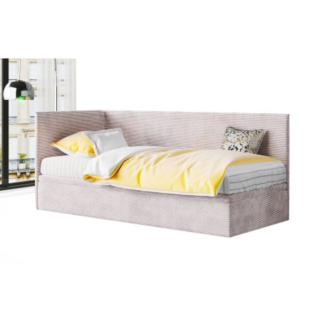 TOMAS Polsterbett 100x200 cm aus Cord Lincoln, Bettkasten, Gleitfüße