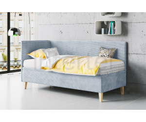 TOMAS Jugendbett 90x200 cm mit Bettkasten, Cord LINCOLN, Füße aus Eichenholz