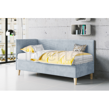 TOMAS Jugendbett 90x200 cm mit Bettkasten, Cord LINCOLN, Füße aus Eichenholz