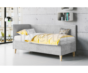 TOMAS Einzelbett 100x200 cm mit Bettkasten, Cord LINCOLN, Füße aus Eichenholz