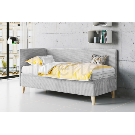 TOMAS Einzelbett 100x200 cm mit Bettkasten, Cord LINCOLN, Füße aus Eichenholz