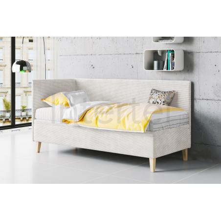 TOMAS Singlebett 120x200 cm mit Bettkasten, Cord LINCOLN, Füße aus Eichenholz