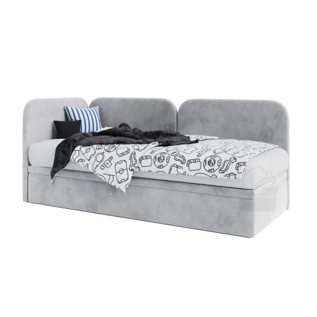 Polsterbett 80x200 cm, Seitenblende und Kopfteil abgerundet, Eckbett OLIVIA 3R