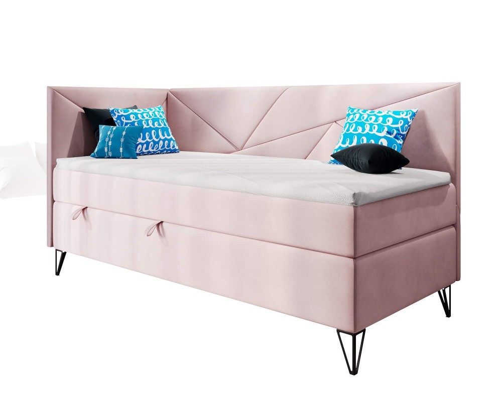 Modernes Einzelbett 90x200 cm mit Bettkasten und Matratze, GEOMETRIC 3M