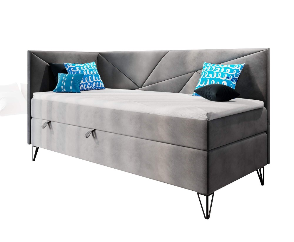 Modernes Einzelbett 90x200 cm mit Bettkasten und Matratze, GEOMETRIC 3M