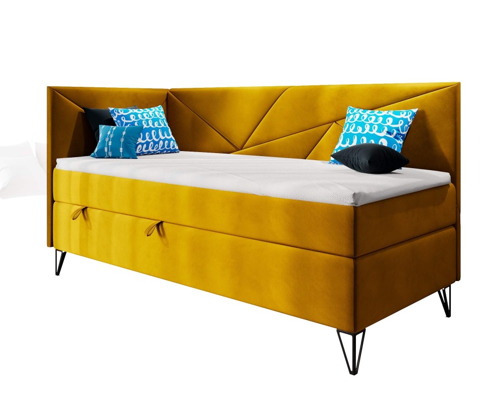 Modernes Einzelbett 90x200 cm mit Bettkasten und Matratze, GEOMETRIC 3M