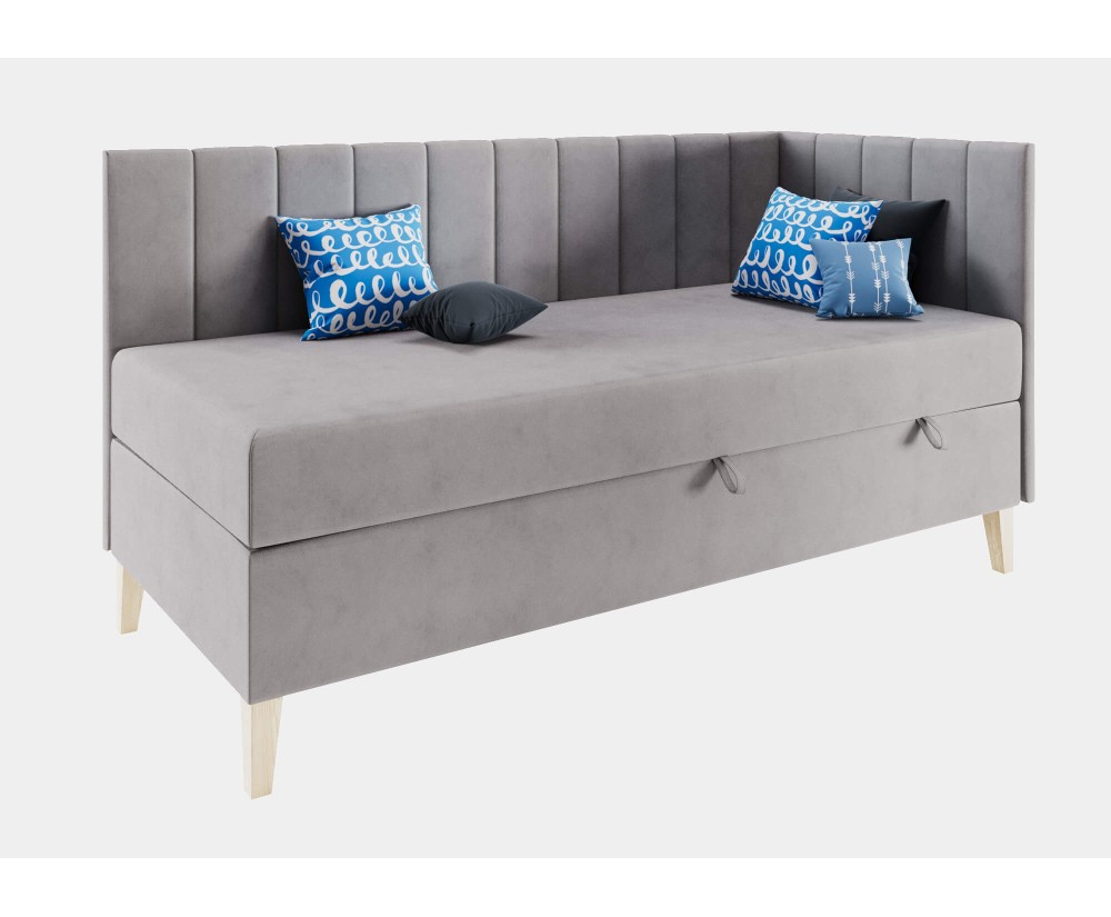 Polsterbett 80x200 cm mit Bettkasten auf Holzfüßen, INTARO A16