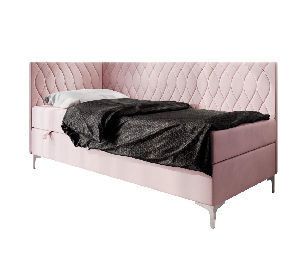 Stilvolles Einzelbett 90x200 cm mit Bettkasten, verchromte Füße, DIANA 2M