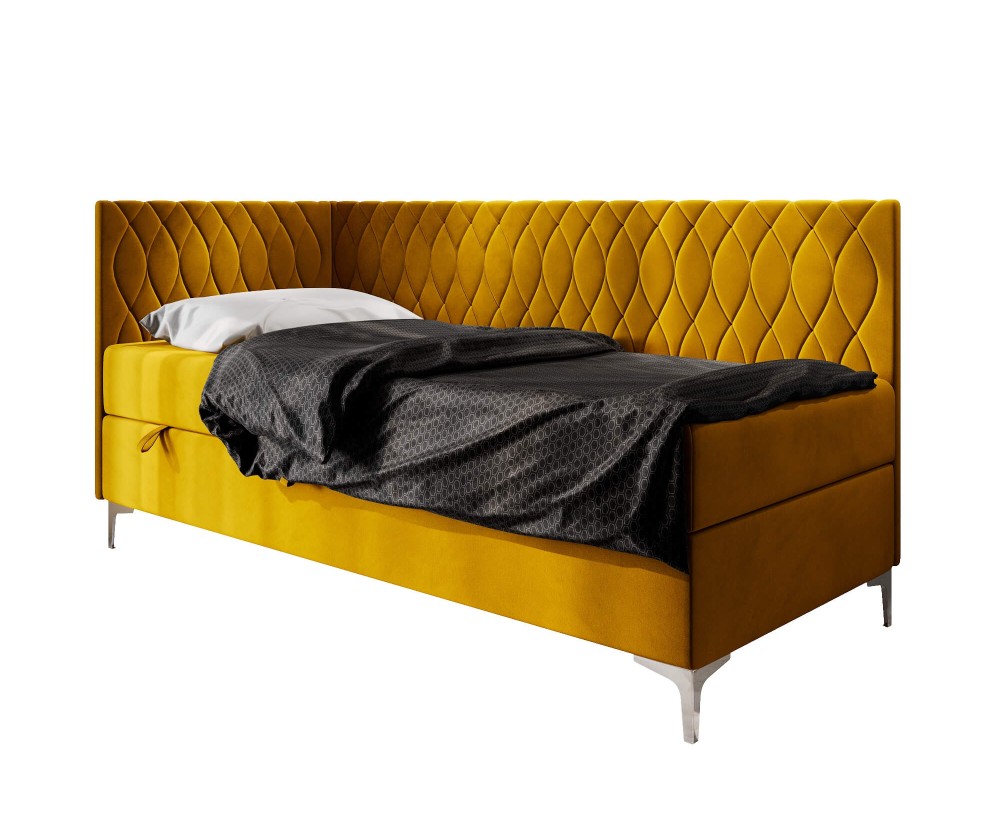 Stilvolles Einzelbett 90x200 cm mit Bettkasten, verchromte Füße, DIANA 2M