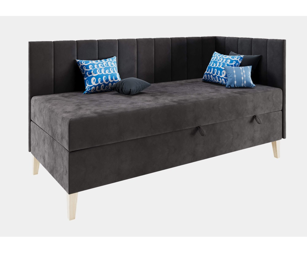 Einzelbett 90x200 cm auf Holzfüßen, Kopfteil und Seitenblende mit vertikalen Nähten, INTARO A16 Einzelbett 90x200 cm auf Holzfüßen, Kopfteil und Seitenblende mit vertikalen Nähten, INTARO A16