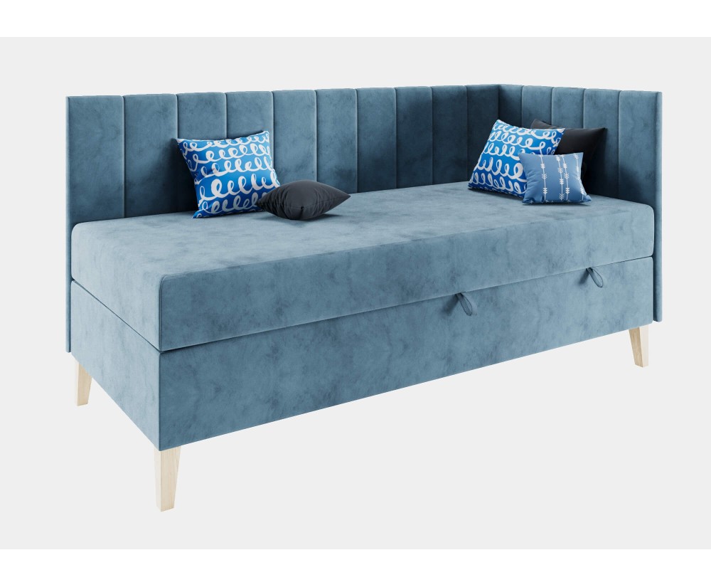 Einzelbett 90x200 cm auf Holzfüßen, Kopfteil und Seitenblende mit vertikalen Nähten, INTARO A16 Einzelbett 90x200 cm auf Holzfüßen, Kopfteil und Seitenblende mit vertikalen Nähten, INTARO A16