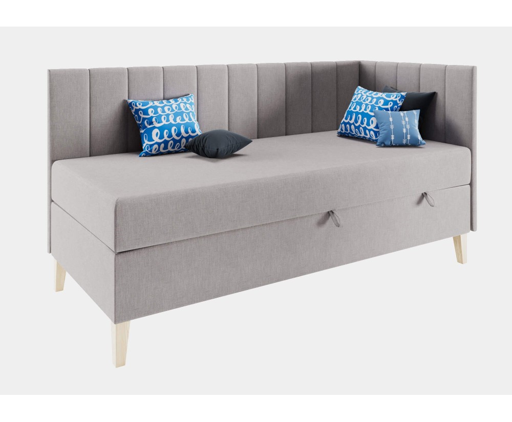 Einzelbett 90x200 cm auf Holzfüßen, Kopfteil und Seitenblende mit vertikalen Nähten, INTARO A16 Einzelbett 90x200 cm auf Holzfüßen, Kopfteil und Seitenblende mit vertikalen Nähten, INTARO A16