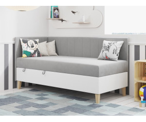 Singlebett 120x200 cm auf Holzfüßen, Kopfteil und Seitenblende mit vertikalen Nähten, INTARO A16