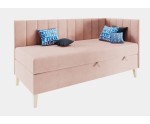 Singlebett 120x200 cm auf Holzfüßen, Kopfteil und Seitenblende mit vertikalen Nähten, INTARO A16