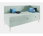Singlebett 120x200 cm auf Holzfüßen, Kopfteil und Seitenblende mit vertikalen Nähten, INTARO A16