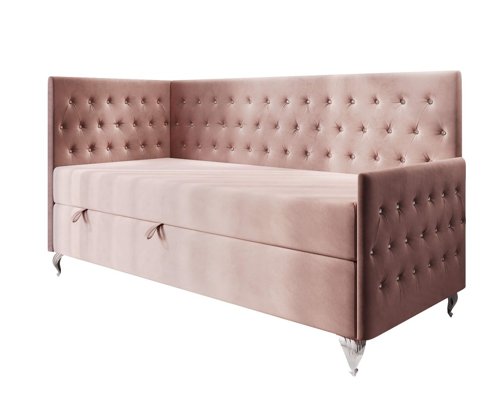 Einzelbett 80x200 cm Glamour mit Kristallen, Fußteil und Bettkasten, JULIA 3M