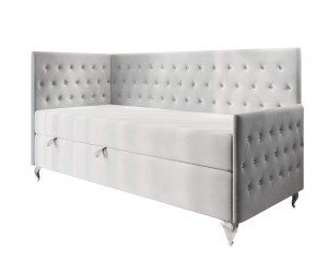 Polsterbett 120x200 cm mit Kopfteil, Fußteil und Bonell-Matratze, Kristalle im Glamour-Stil , JULIA 3M