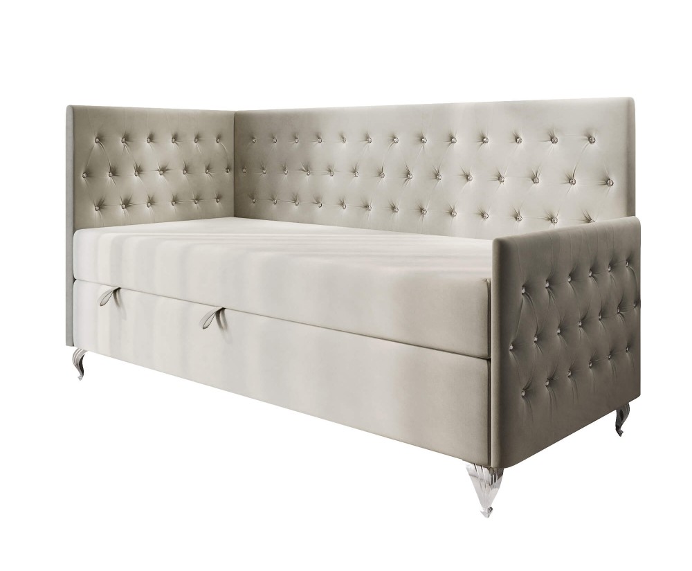 Polsterbett 120x200 cm mit Kopfteil, Fußteil und Bonell-Matratze, Kristalle im Glamour-Stil , JULIA 3M