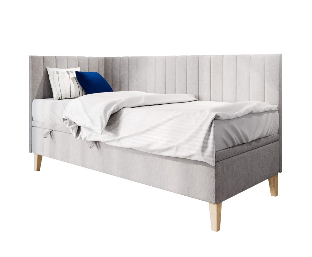 Einzelbett 80x200 cm mit Bettkasten, vertikale Nähte, ohne Matratze, AMELIA 1R