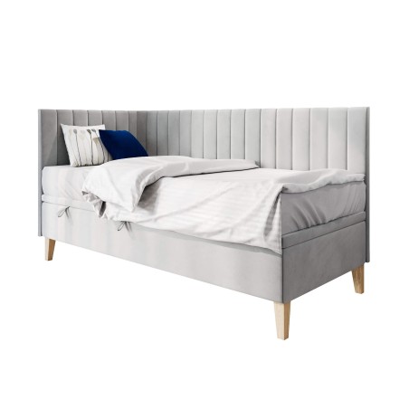 Eckbett 90x200 cm mit Bettkasten, vertikale Nähte, ohne Matratze, AMELIA 1R