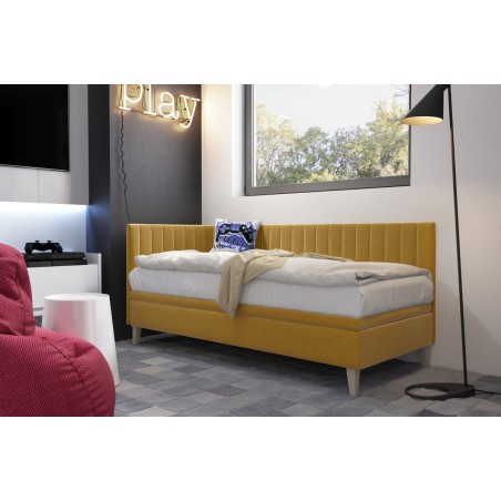 Eckbett 90x200 cm mit Bettkasten, vertikale Nähte, ohne Matratze, AMELIA 1R