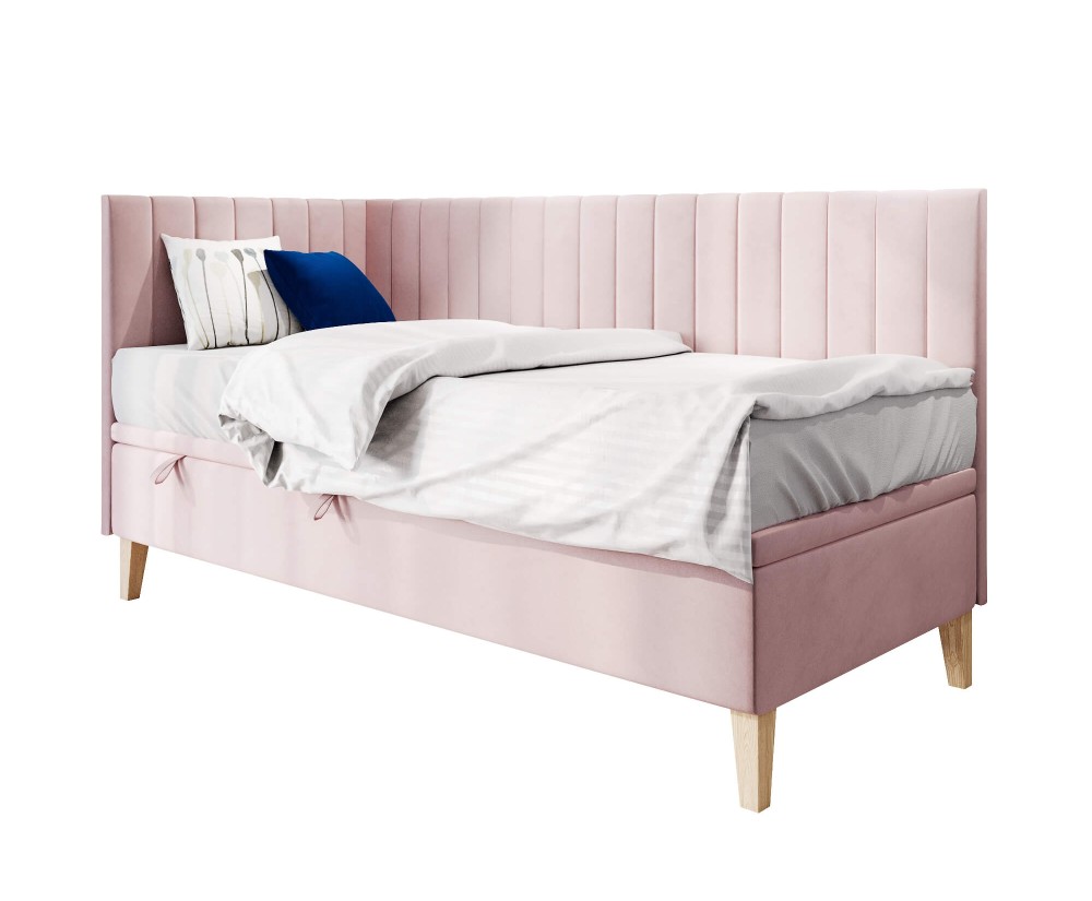 Gepolstertes Eckbett 100x200 cm mit Bettkasten, ohne Matratze, AMELIA 1R