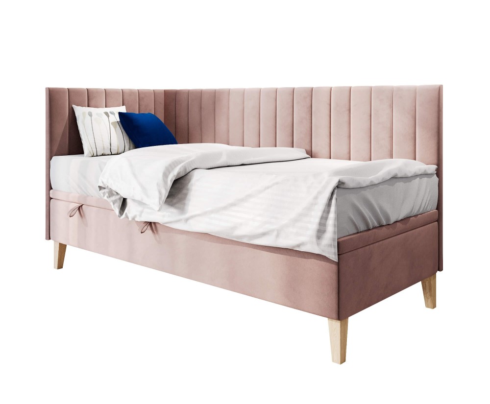 Gepolstertes Eckbett 100x200 cm mit Bettkasten, ohne Matratze, AMELIA 1R