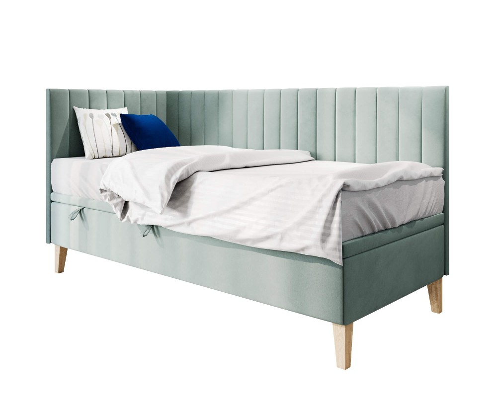 Gepolstertes Eckbett 100x200 cm mit Bettkasten, ohne Matratze, AMELIA 1R Gepolstertes Eckbett 100x200 cm mit Bettkasten, ohne Matratze, AMELIA 1R