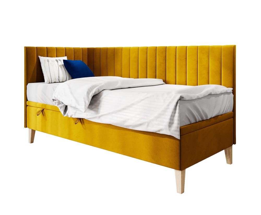 Gepolstertes Eckbett 100x200 cm mit Bettkasten, ohne Matratze, AMELIA 1R