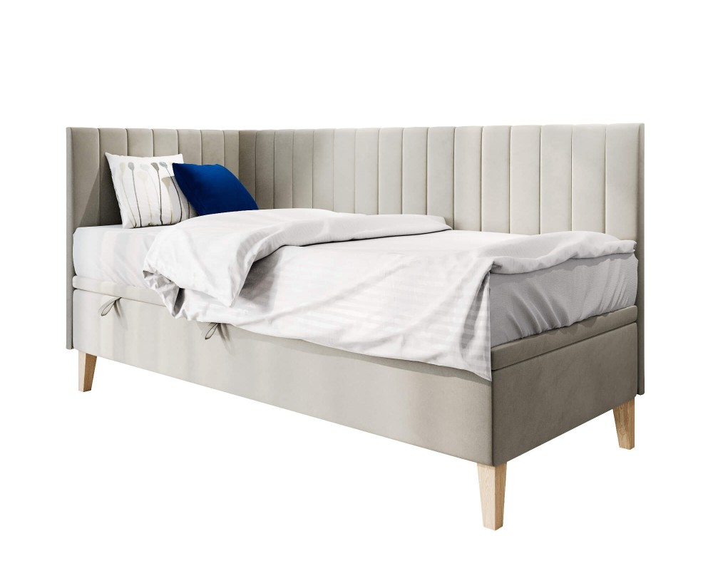 Gepolstertes Eckbett 100x200 cm mit Bettkasten, ohne Matratze, AMELIA 1R