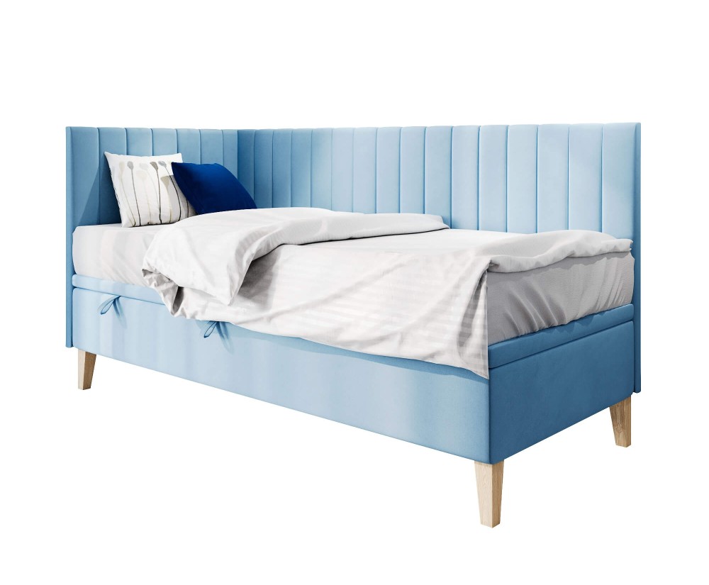 Gepolstertes Eckbett 100x200 cm mit Bettkasten, ohne Matratze, AMELIA 1R