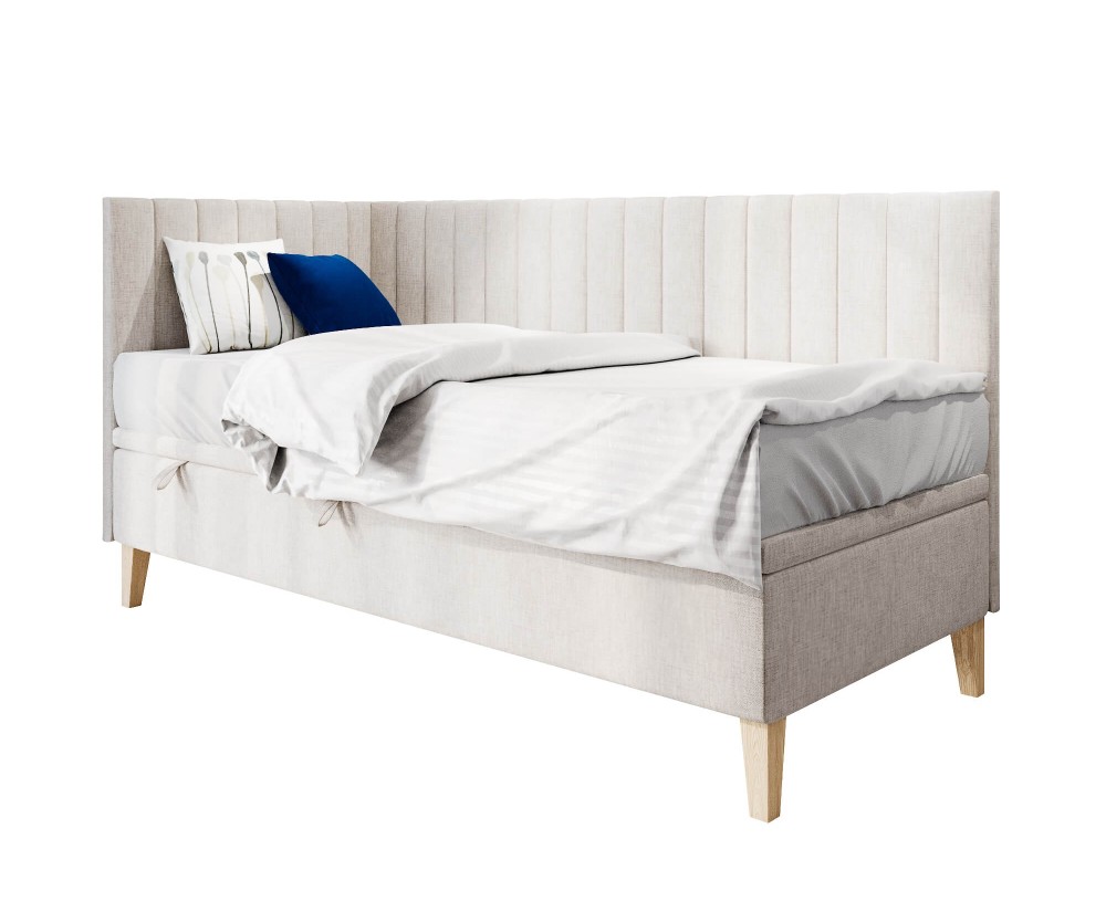 Gepolstertes Eckbett 100x200 cm mit Bettkasten, ohne Matratze, AMELIA 1R Gepolstertes Eckbett 100x200 cm mit Bettkasten, ohne Matratze, AMELIA 1R