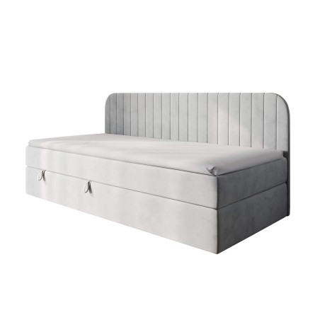 Einzelbett 80x200 cm für Jugendliche, mit Bettkasten, Seitenblende abgerundet, MACIUS