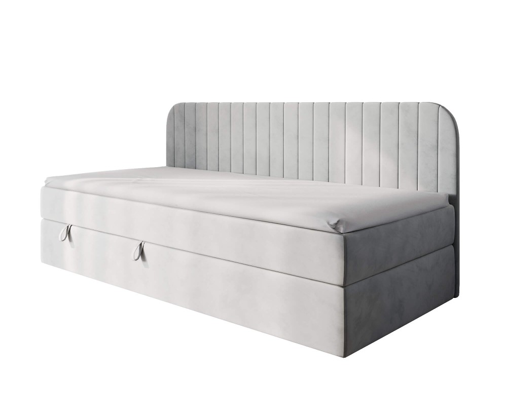 Einzelbett 120x200 cm mit Bettkasten, Seitenblende abgerundet, MACIUS 2M