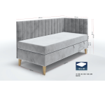 Singlebett 120x200 cm auf Holzfüßen, Kopfteil und Seitenblende mit vertikalen Nähten, INTARO A16