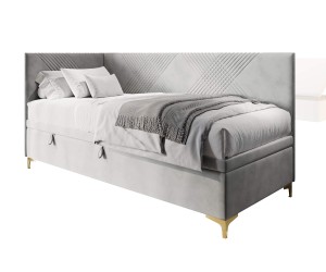 Schönes Eckbett 90x200 cm mit Bettkasten, Nähte in X-Form, verchromte goldene Füße, MATRIX 1R