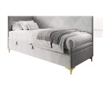 Schönes Eckbett 90x200 cm mit Bettkasten, Nähte in X-Form, verchromte goldene Füße, MATRIX 1R