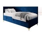 Schönes Eckbett 90x200 cm mit Bettkasten, Nähte in X-Form, verchromte goldene Füße, MATRIX 1R