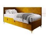 Schönes Eckbett 90x200 cm mit Bettkasten, Nähte in X-Form, verchromte goldene Füße, MATRIX 1R