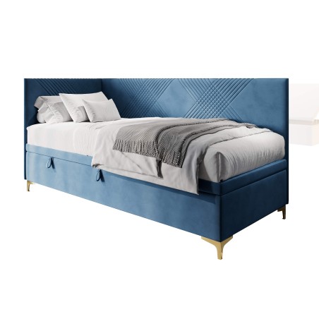 MATRIX 1R Schönes Einzelbett 90x200 cm mit Bettkasten, Nähte in X-Form, verchromte goldene Füße