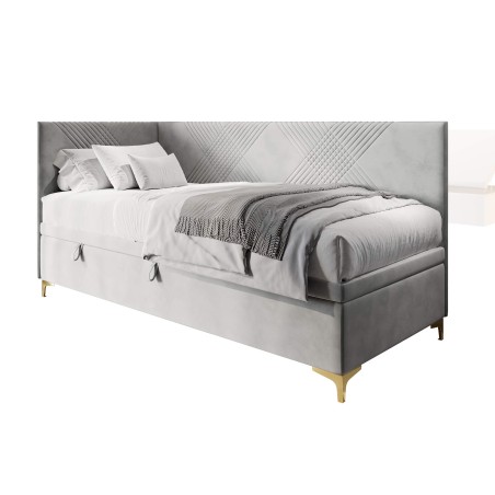 Elegantes Polsterbett 100x200 cm mit Stauraum, Nähte in X-Form, verchromte goldene Füße, MATRIX 1R