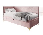 Elegantes Polsterbett 100x200 cm mit Stauraum, Nähte in X-Form, verchromte goldene Füße, MATRIX 1R Elegantes Polsterbett 100x200 cm mit Stauraum, Nähte in X-Form, verchromte goldene Füße, MATRIX 1R
