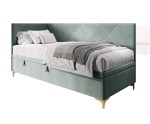 Elegantes Polsterbett 100x200 cm mit Stauraum, Nähte in X-Form, verchromte goldene Füße, MATRIX 1R