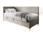 Elegantes Polsterbett 100x200 cm mit Stauraum, Nähte in X-Form, verchromte goldene Füße, MATRIX 1R