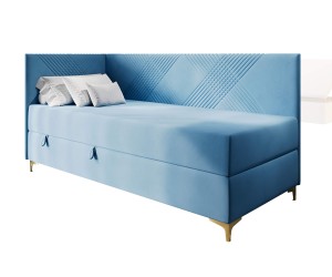 MATRIX 2M Bequemes Kinderbett 80x200 cm mit Bettkasten und Matratze, goldene Metallfüße