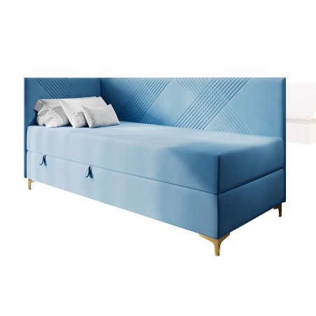 MATRIX 2M Bequemes Kinderbett 80x200 cm mit Bettkasten und Matratze, goldene Metallfüße