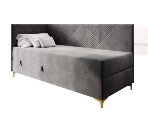 MATRIX 2M Jugendbett 90x200 cm mit Bettkasten und Matratze, goldene Metallfüße